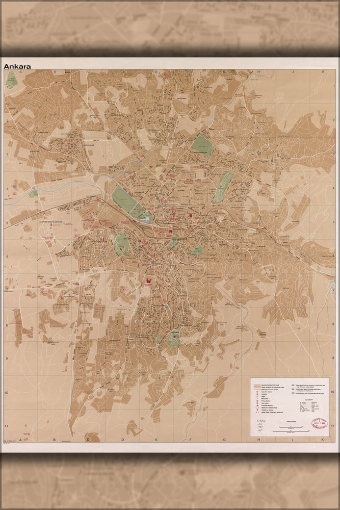 24"x36" Gallery Poster, CIA map of Ankara turkey 1981