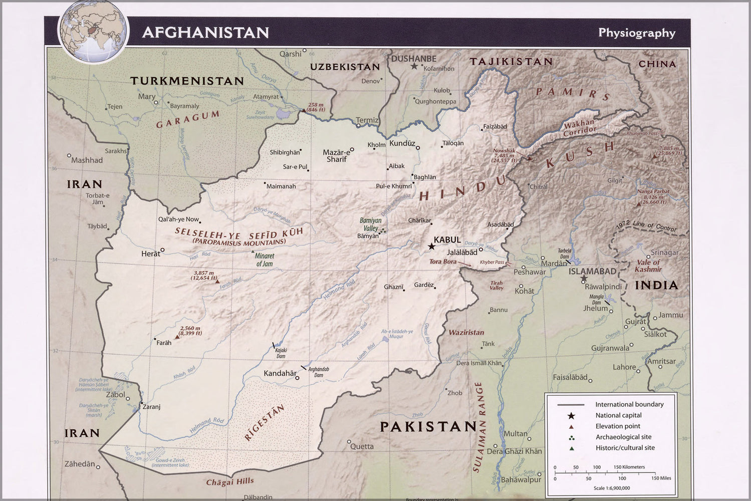 24"x36" Gallery Poster, CIA physiography map Afghanistan 2008