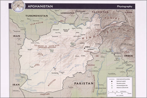 24"x36" Gallery Poster, CIA physiography map Afghanistan 2008