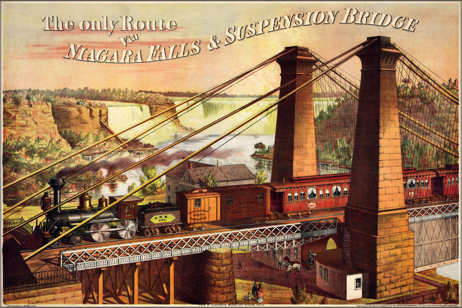 24"x36" Gallery Poster, Canadian Great Western Railway railroad Niagara Falls Bridge 1876