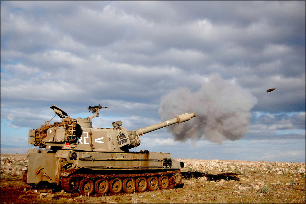 24"x36" Gallery Poster, Cannon fire - M109 self-propelled howitzer