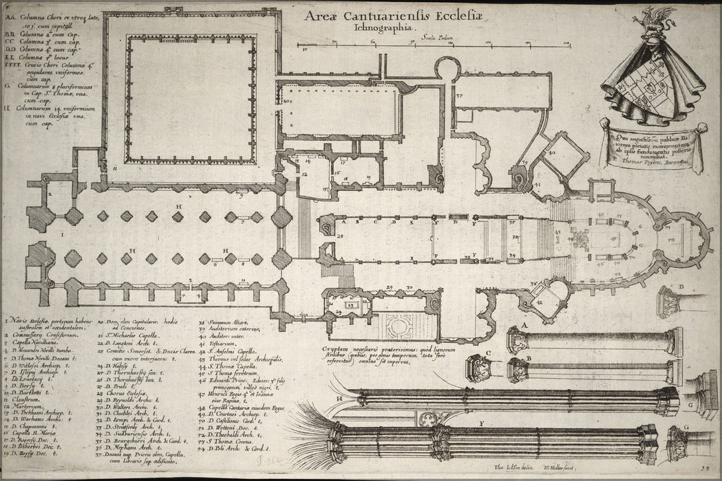 24"x36" Gallery Poster, Canterbury Cathedral Floor Plan 17th Century