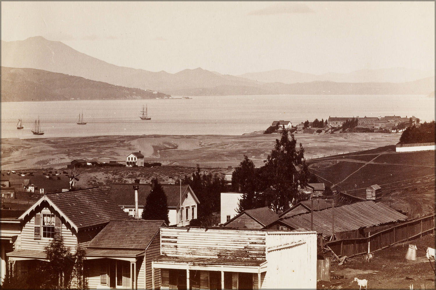 24"x36" Gallery Poster, Carleton Watkins (American - (Sausalito, Tamalpais and Richardson's Bay from San Francisco)