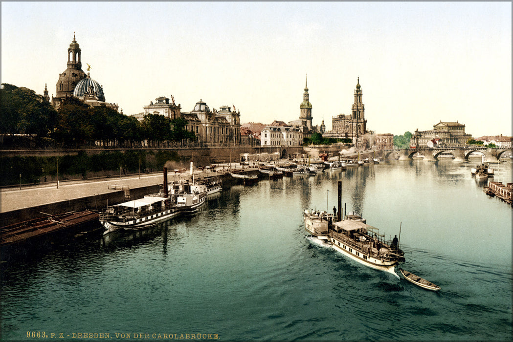 24"x36" Gallery Poster, Carola Bridge, Altstadt, Dresden, Saxony, Germany, ca. 1895