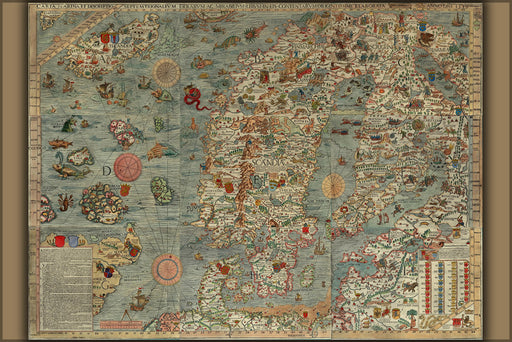 24"x36" Gallery Poster, Carta Marina, Scandinavia Map, c1539