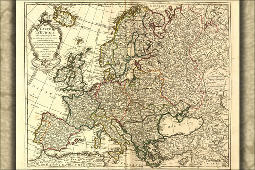 24"x36" Gallery Poster, Carte d'Europe map of europe 1769, england france germany