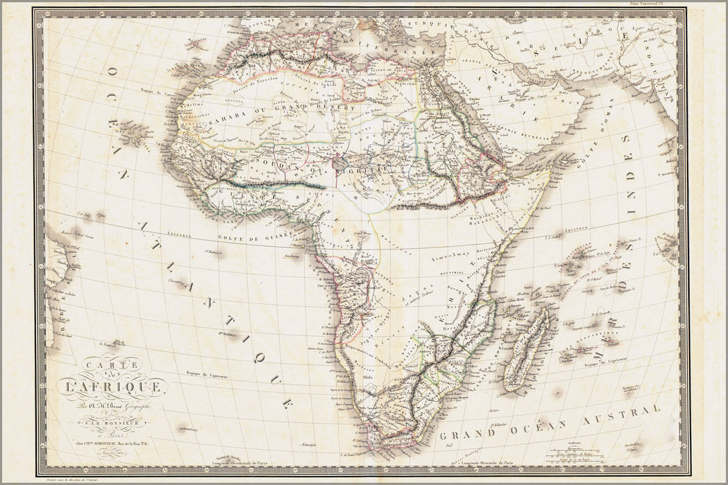 24"x36" Gallery Poster, Carte de l' Africa map 1820