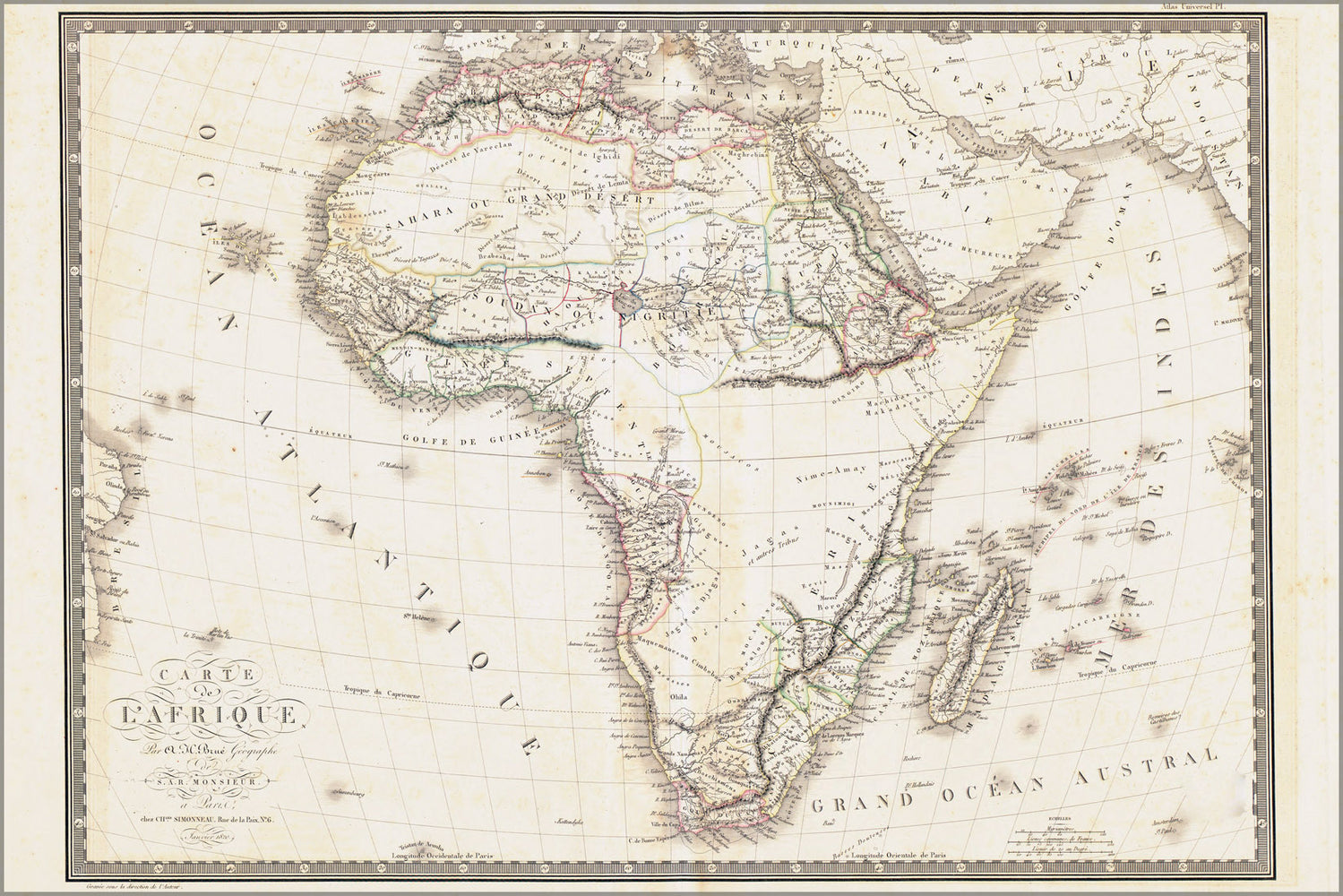 24"x36" Gallery Poster, Carte de l' Africa map 1820