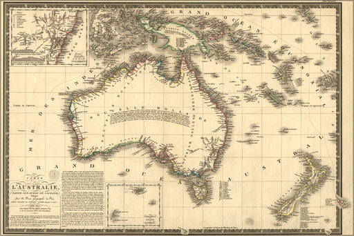 24"x36" Gallery Poster, Carte de l' Australia map 1826