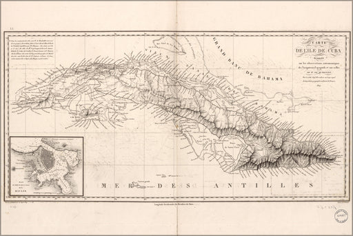 24"x36" Gallery Poster, Carte de l'ile de Cuba map 1820