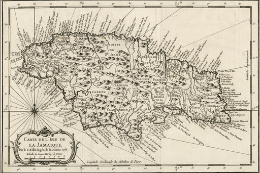 24"x36" Gallery Poster, Carte de l'isle de la Jamaica map 1758