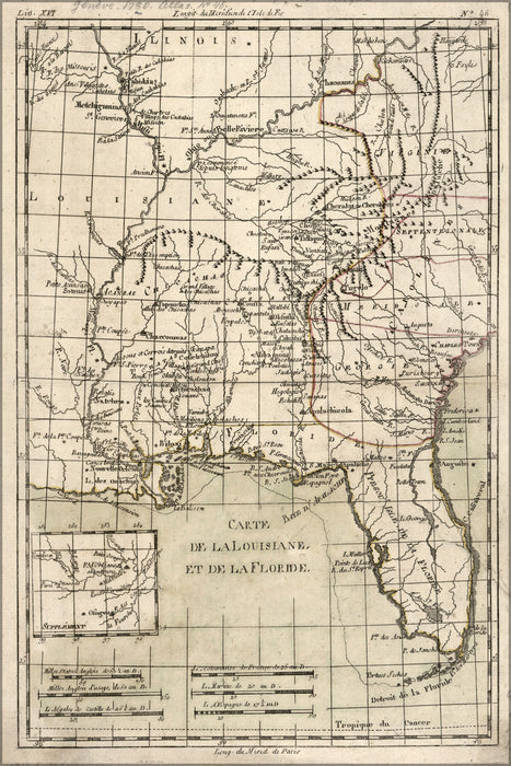 24"x36" Gallery Poster, Carte de la Louisiana Florida georgia map 1783