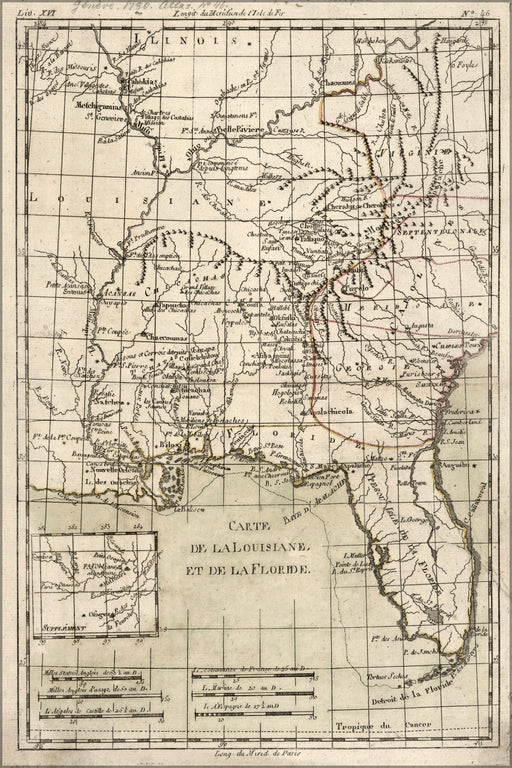 24"x36" Gallery Poster, Carte de la Louisiana Florida georgia map 1783