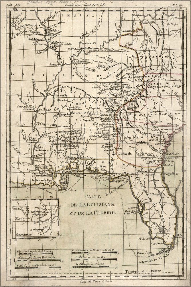 24"x36" Gallery Poster, Carte de la Louisiana Florida georgia map 1783