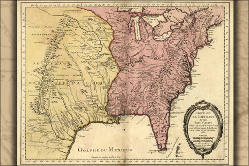24"x36" Gallery Poster, Carte de la Louisiana map 1763