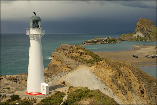 24"x36" Gallery Poster, Castlepoint Lighthouse from the north, with the lagoon and Castle Hill visible to the south