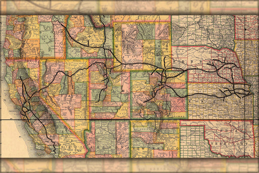 24"x36" Gallery Poster, Central Pacific Railroad & Union Pacific Railroad & Southern Pacific Railroad im Jahr 1883