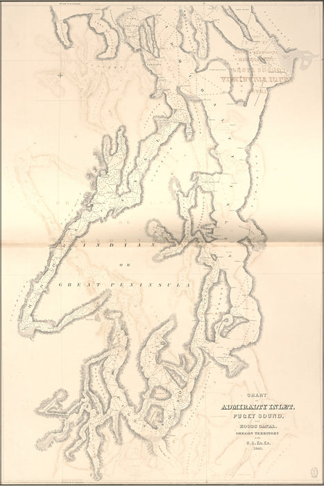 24"x36" Gallery Poster, Chart map of Admiralty Inlet, Puget Sound, and Hoods Canal 1841
