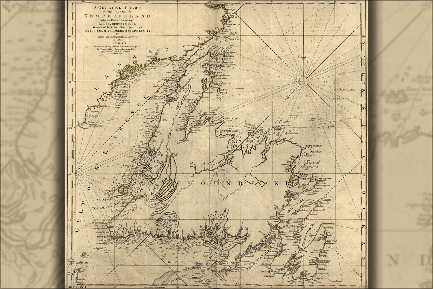 24"x36" Gallery Poster, Chart map of New Foundland canada 1777