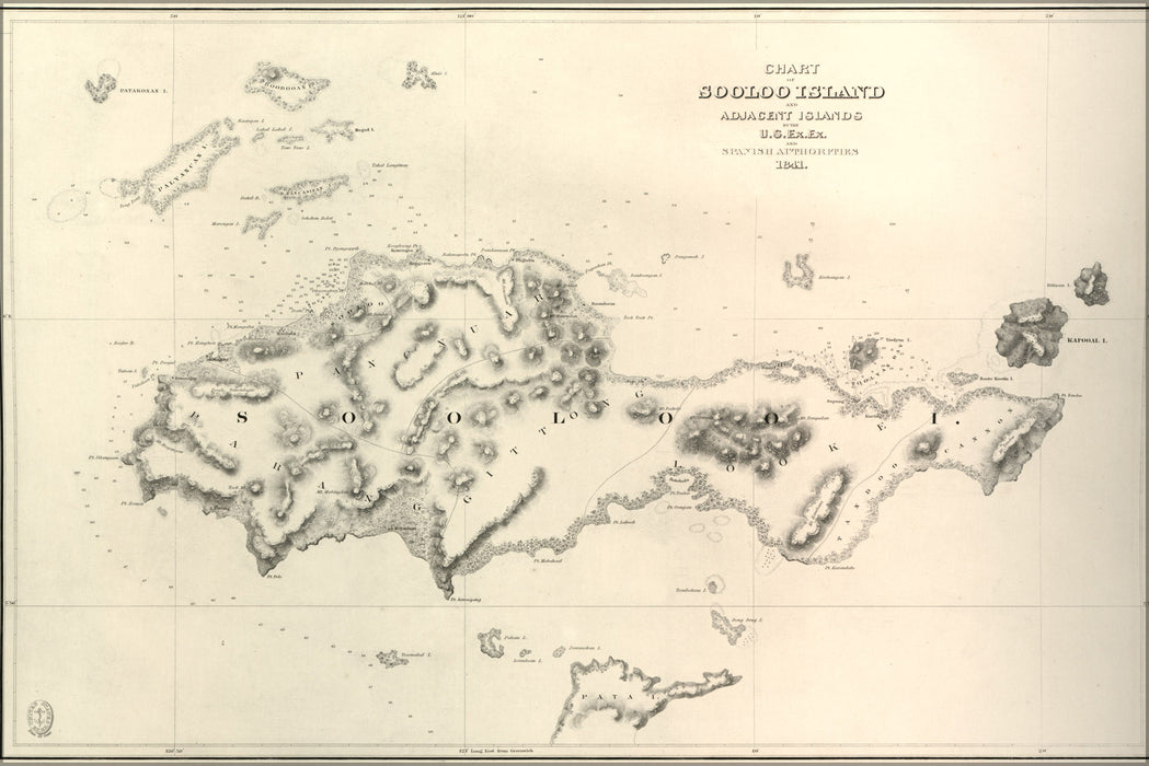 24"x36" Gallery Poster, Chart map of  the Sooloo Sea and adjacent islands 1841