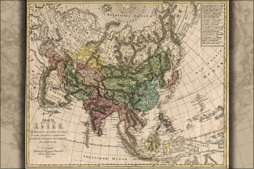 24"x36" Gallery Poster, Charte von Asia map 1805 china india russia japan