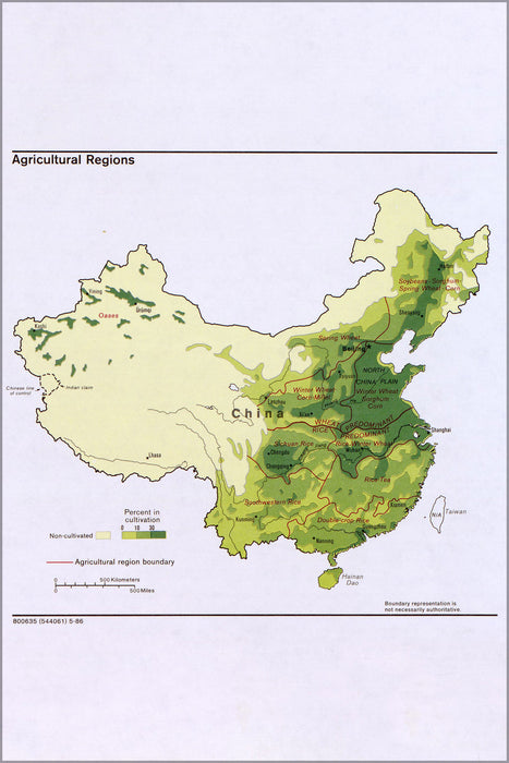 24"x36" Gallery Poster, Cia map Agriculture regions  China 1986