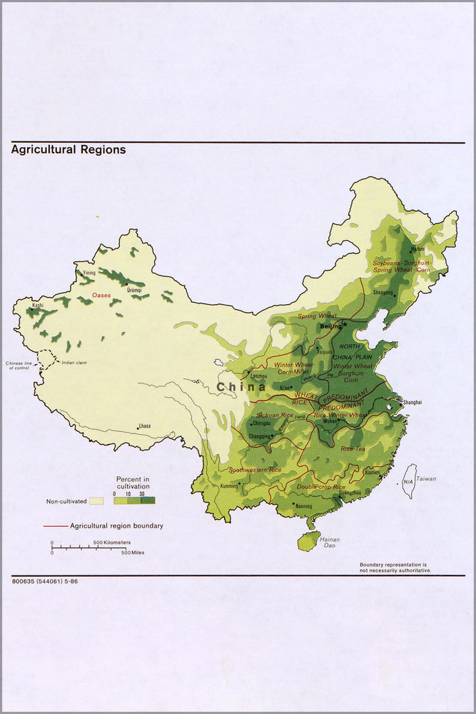24"x36" Gallery Poster, Cia map Agriculture regions  China 1986