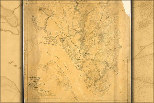 24"x36" Gallery Poster, Civil War Map of Jacksonville and vicinity, Florida, (showing defenses). Surveyed April 1864. (reproduction)