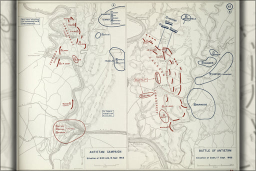 24"x36" Gallery Poster, Civil War battle map of Antietam Campaign, 1862