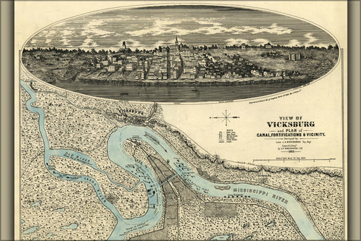24"x36" Gallery Poster, Civil war map and View of Vicksburg 1863