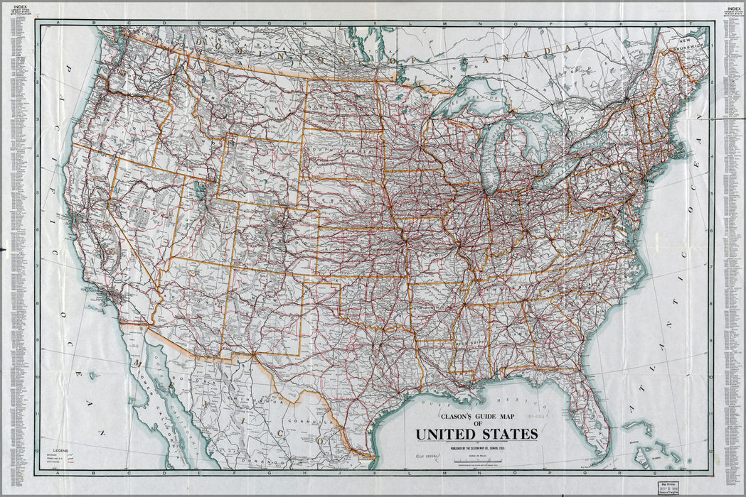 24"x36" Gallery Poster, Clason's map of United States of america 1919