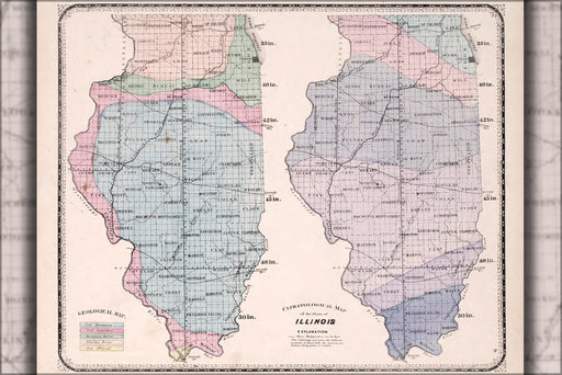 24"x36" Gallery Poster, Climatological map of Illinois 1870