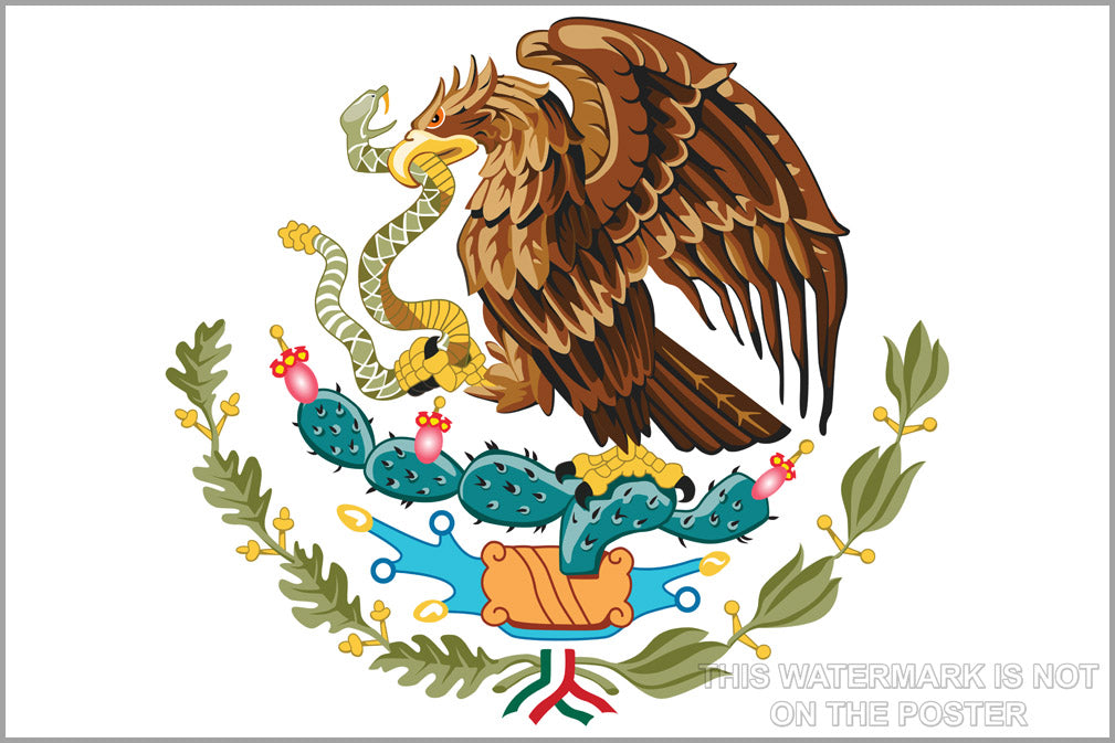24"x36" Gallery Poster, Coat of Arms of Mexico, from Aztec mythology