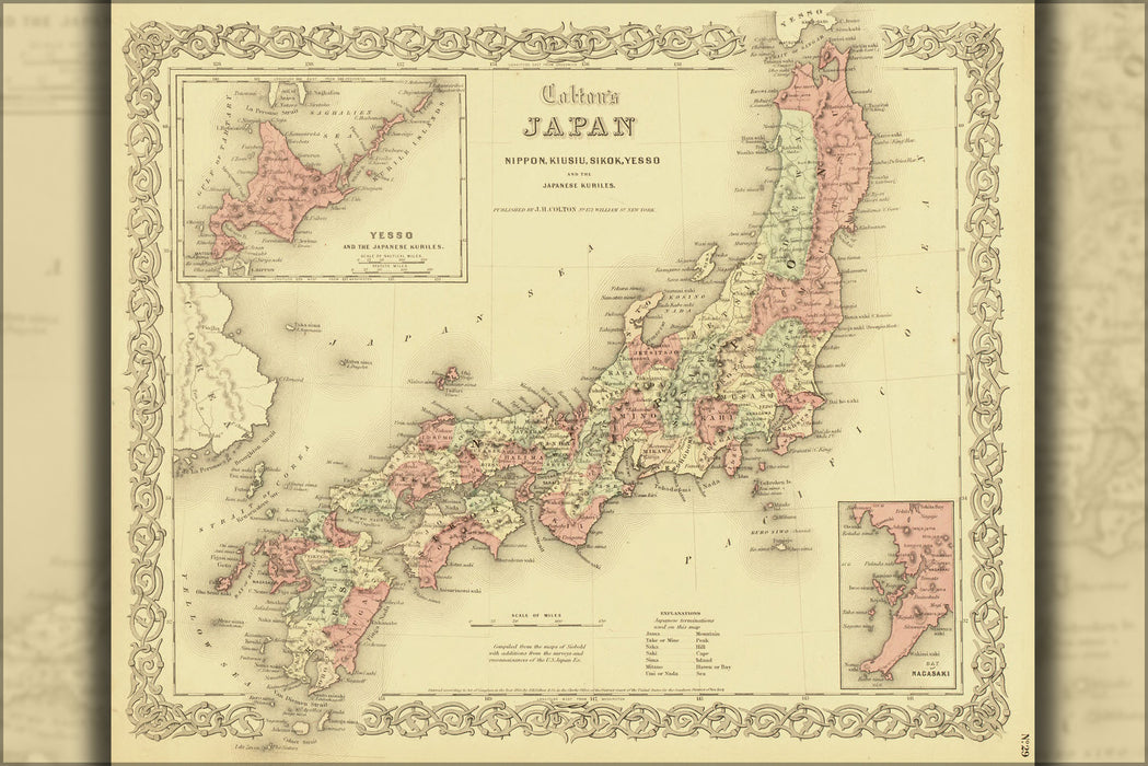 24"x36" Gallery Poster, Colton's map of Japan 1855