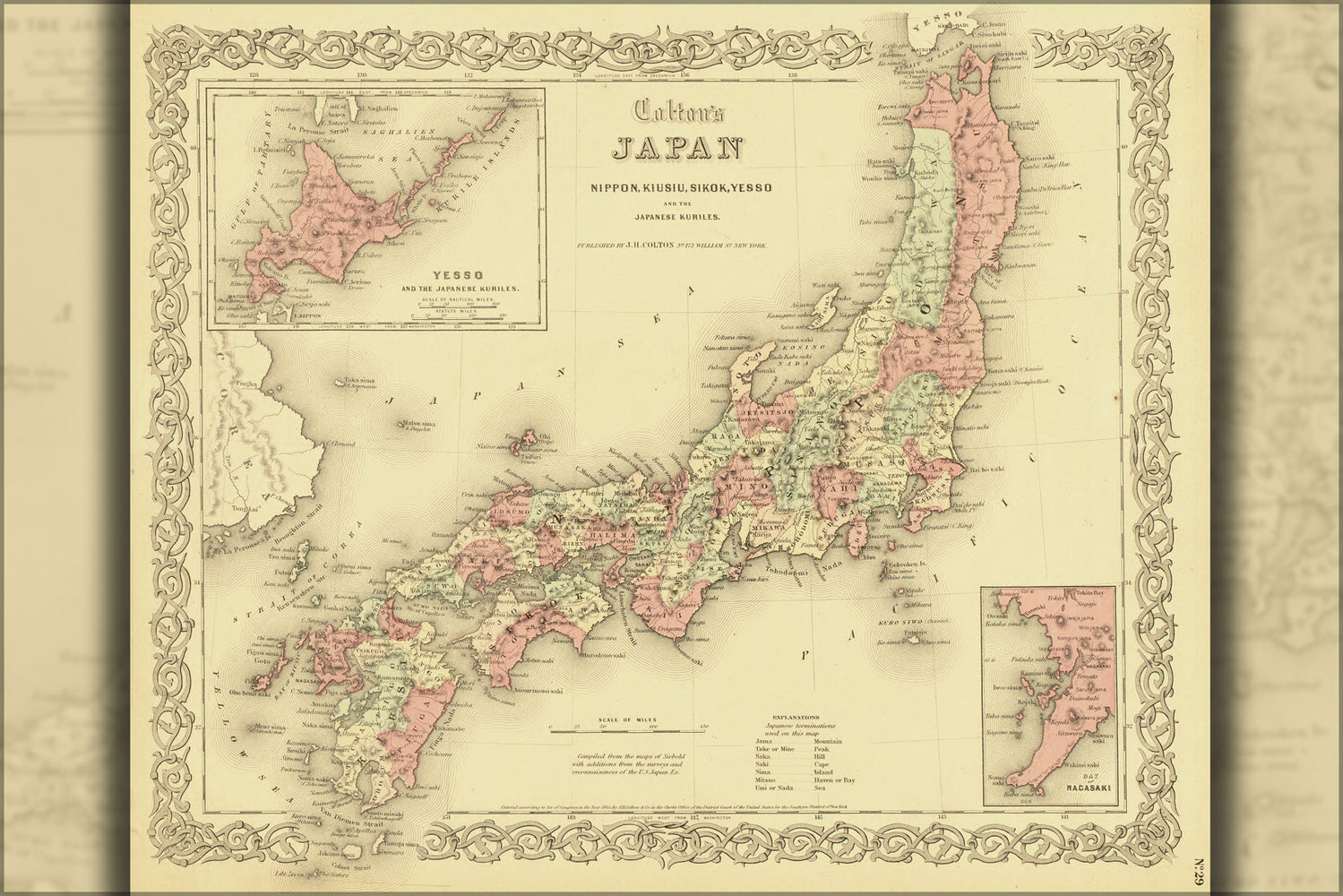 24"x36" Gallery Poster, Colton's map of Japan 1855