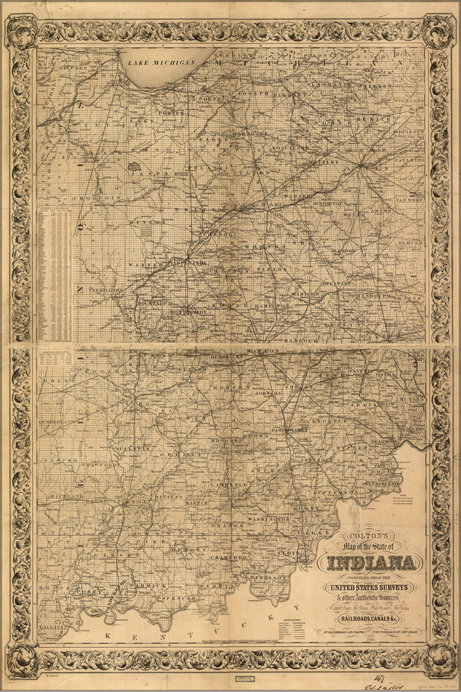 24"x36" Gallery Poster, Colton's map of the state of Indiana 1860
