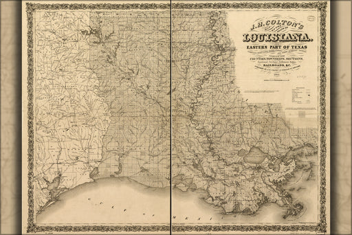 24"x36" Gallery Poster, Colton's map of the state of Louisiana 1863