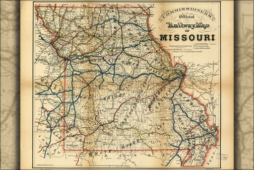 24"x36" Gallery Poster, Commissioners official railroad map Missouri 1888