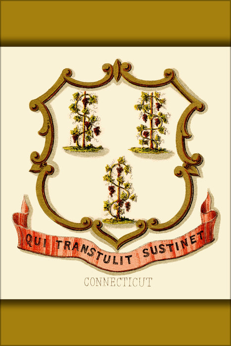 24"x36" Gallery Poster, Connecticut state coat of arms (illustrated, 1876)