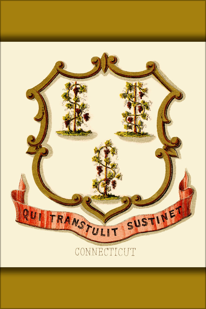 24"x36" Gallery Poster, Connecticut state coat of arms (illustrated, 1876)