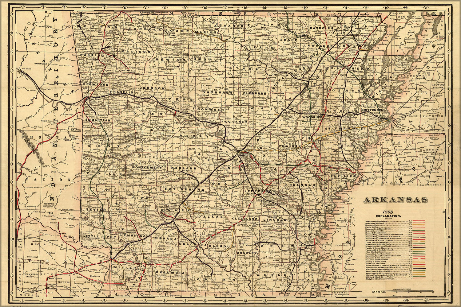 24"x36" Gallery Poster, Crams township and railroad map of Arkansas 1895