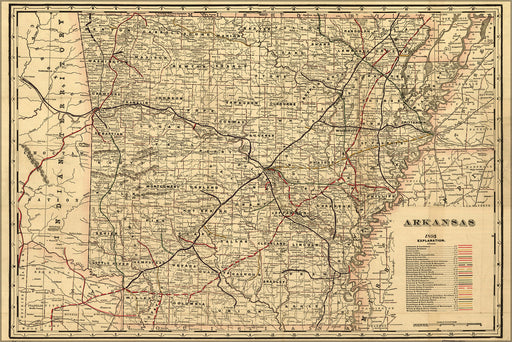 24"x36" Gallery Poster, Crams township and railroad map of Arkansas 1895