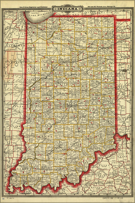 24"x36" Gallery Poster, Crams township and railroad map of Indiana 1888