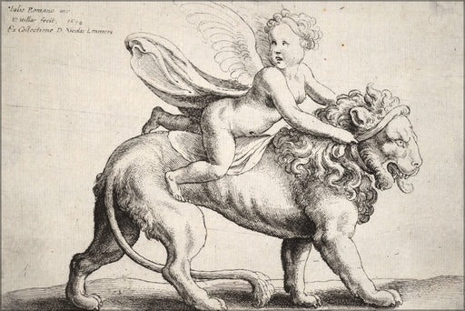 24"x36" Gallery Poster, Cupid on a lion, by wenceslaus hollar 17th century