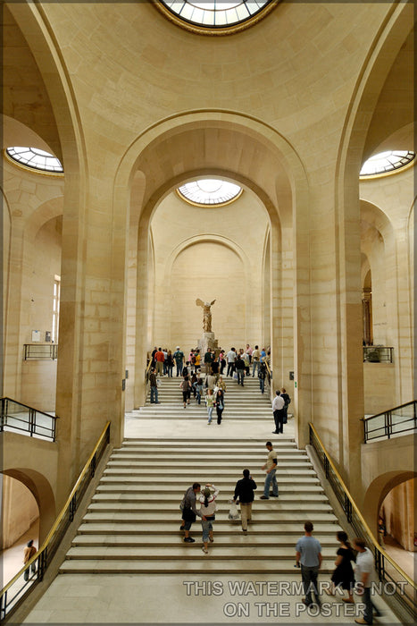 24"x36" Gallery Poster, Daru Staircase with the winged Nike Victory of Samothrace, Denon wing, Louvre Museum