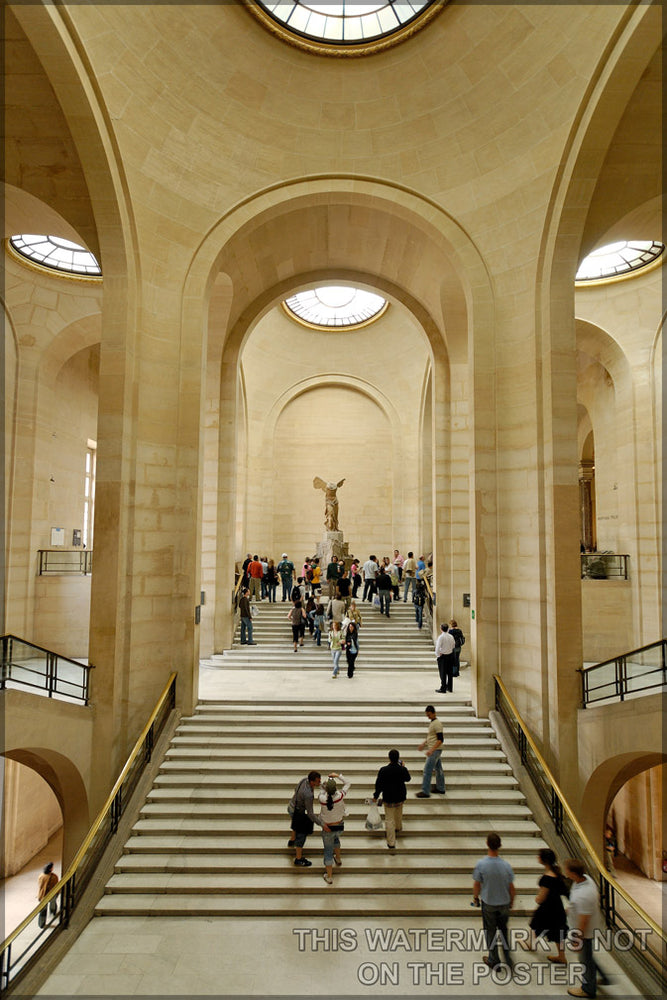 24"x36" Gallery Poster, Daru Staircase with the winged Nike Victory of Samothrace, Denon wing, Louvre Museum