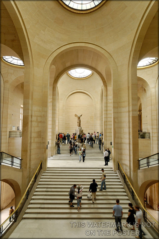 24"x36" Gallery Poster, Daru Staircase with the winged Nike Victory of Samothrace, Denon wing, Louvre Museum