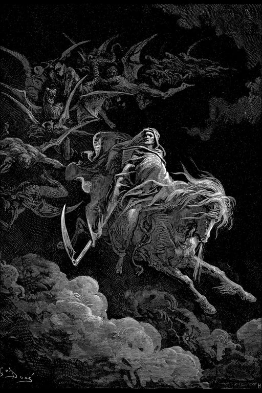 24"x36" Gallery Poster, Death on a Pale Horse by Gustave Dore 1865