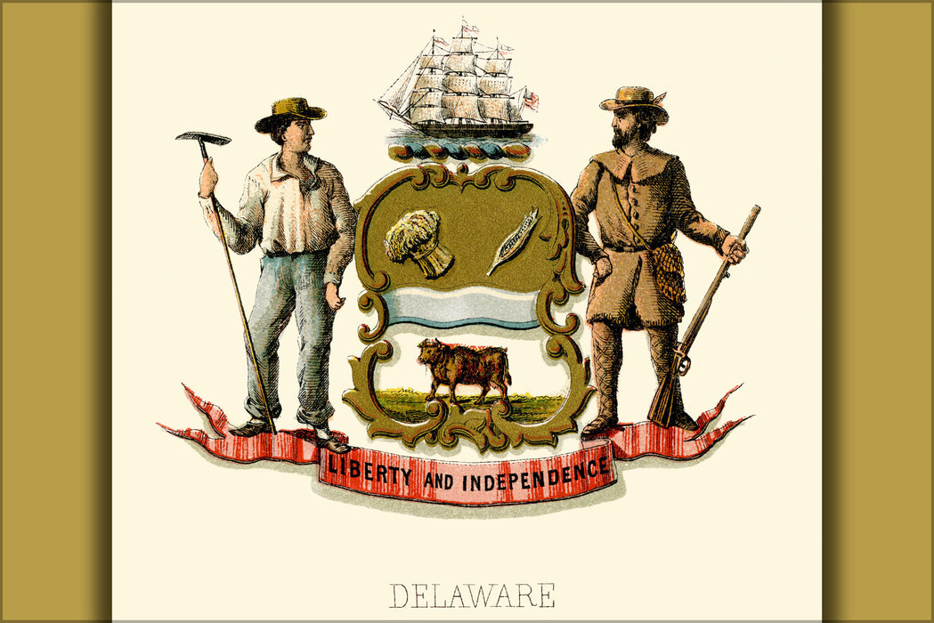 24"x36" Gallery Poster, Delaware state coat of arms (illustrated, 1876)