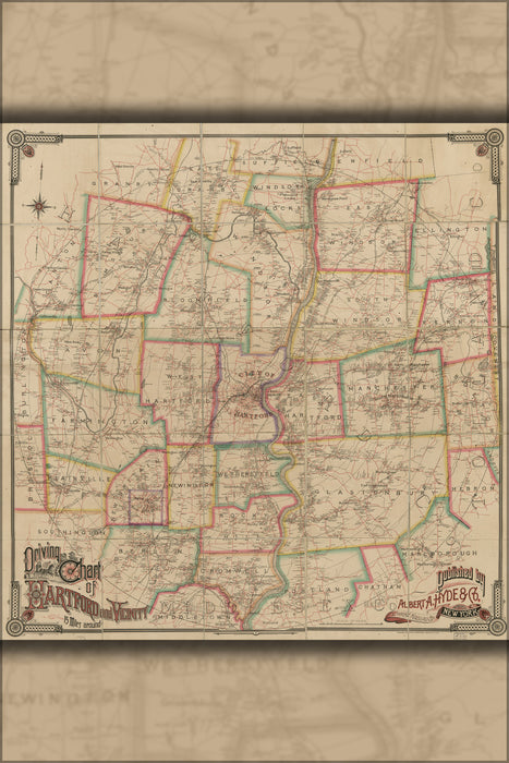 24"x36" Gallery Poster, Driving map of Hartford connecticut 1884
